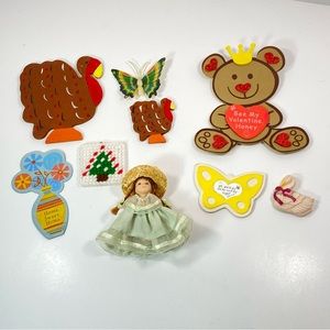 Lot of 9 Vintage Kitchen Refrigerator Fridge Magnets Doll Bear Turkey Christmas.
